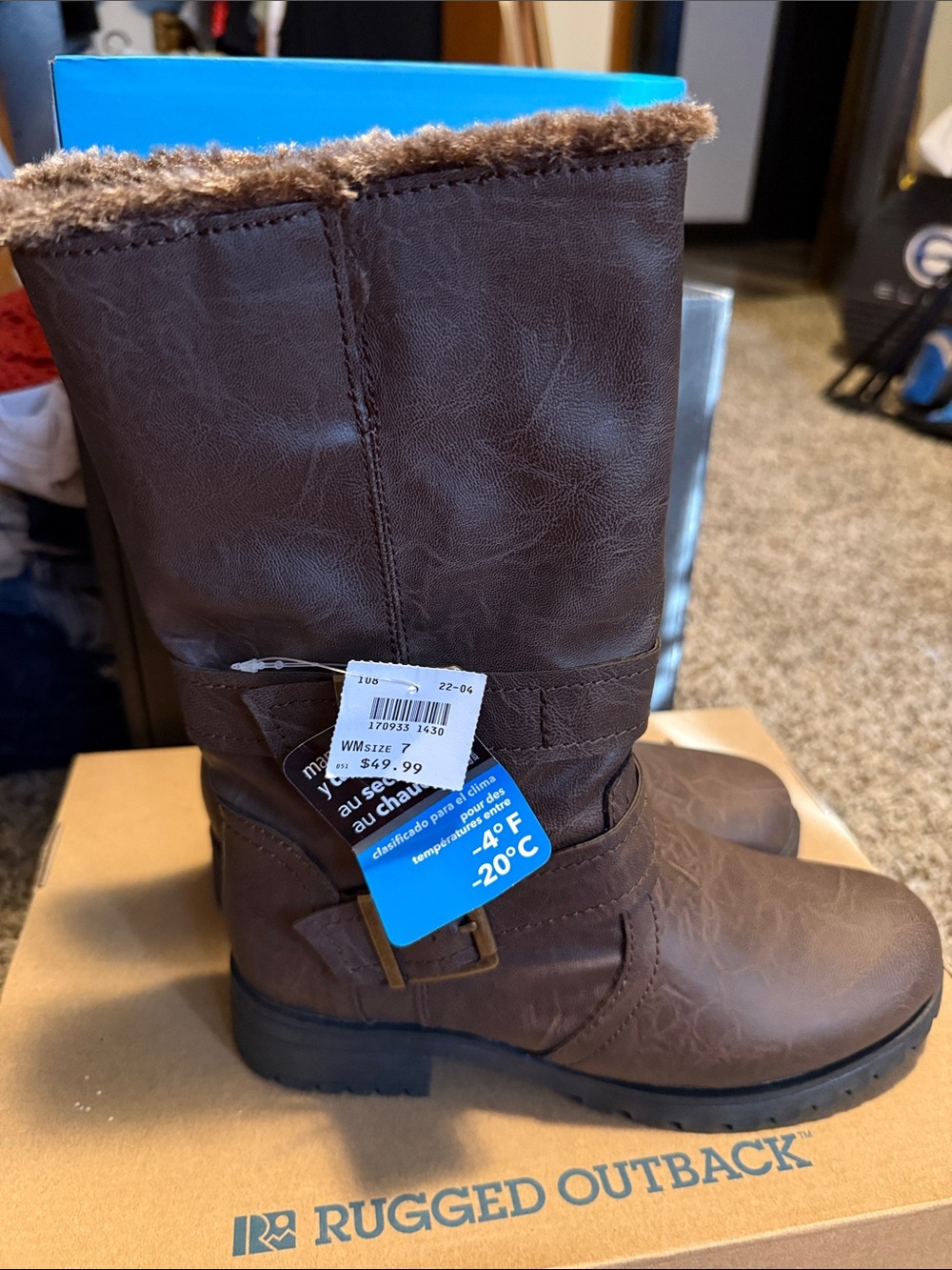 Rugged Outback Women’s Brown Faux-Fur Lined Winter & Rain Boots